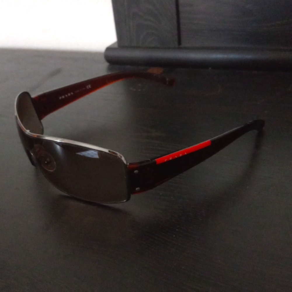 Prada 2004 Vintage Sunglasses Brown Silver Shield Ps52es Sps 52e 5av-6s1 141122